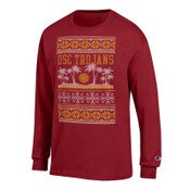 USC Trojans Men's Champion Cardinal Ugly Sweater Palm Tree Long Sleeve T-Shirt